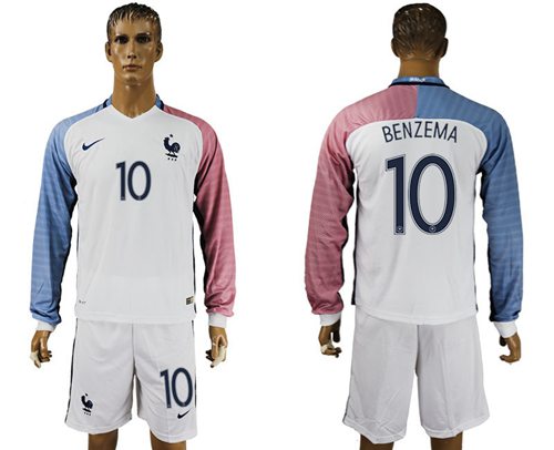 France #10 Benzema Away Long Sleeves Soccer Country Jersey